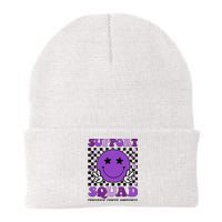 Support Squad Purple Ribbon Pancreatic Cancer Awareness Knit Cap Winter Beanie