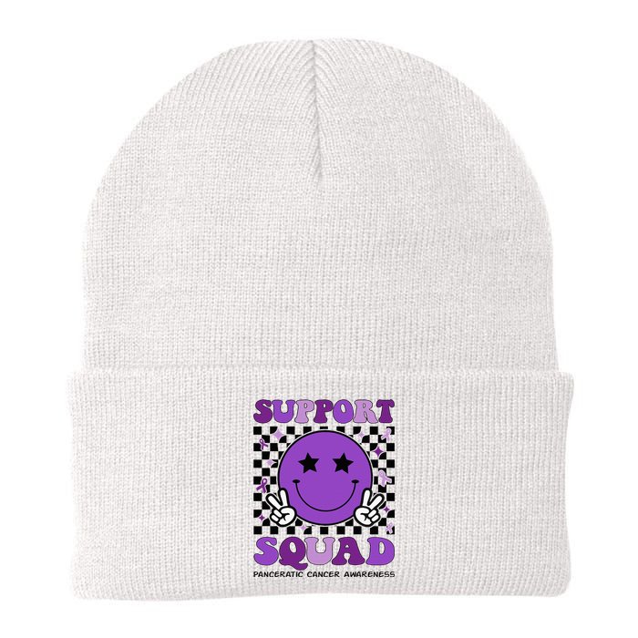 Support Squad Purple Ribbon Pancreatic Cancer Awareness Knit Cap Winter Beanie