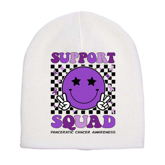 Support Squad Purple Ribbon Pancreatic Cancer Awareness Short Acrylic Beanie