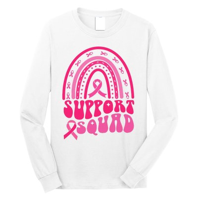 Support Squad Pink Rainbow Ribbon Breast Cancer Awareness Long Sleeve Shirt