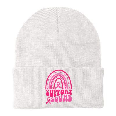 Support Squad Pink Rainbow Ribbon Breast Cancer Awareness Knit Cap Winter Beanie