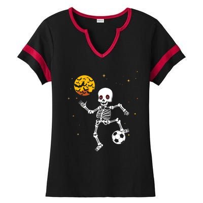 Skeleton Soccer Player Halloween Ladies Halftime Notch Neck Tee