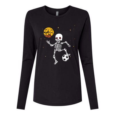 Skeleton Soccer Player Halloween Womens Cotton Relaxed Long Sleeve T-Shirt