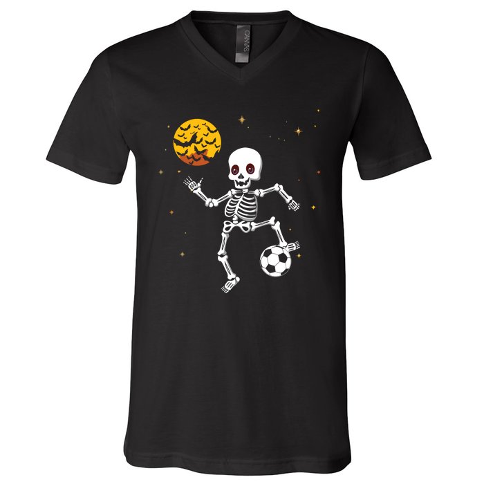 Skeleton Soccer Player Halloween V-Neck T-Shirt