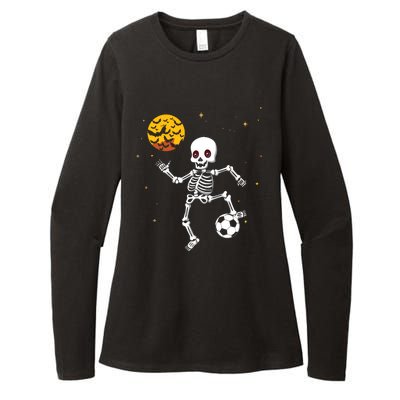 Skeleton Soccer Player Halloween Womens CVC Long Sleeve Shirt