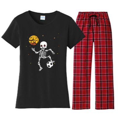 Skeleton Soccer Player Halloween Women's Flannel Pajama Set