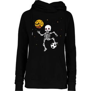 Skeleton Soccer Player Halloween Womens Funnel Neck Pullover Hood