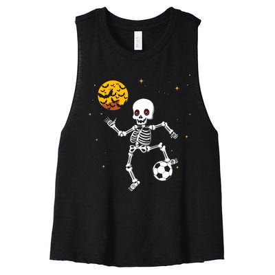 Skeleton Soccer Player Halloween Women's Racerback Cropped Tank