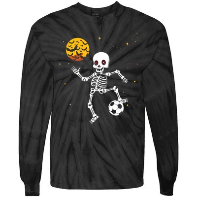 Skeleton Soccer Player Halloween Tie-Dye Long Sleeve Shirt