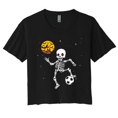 Skeleton Soccer Player Halloween Women's Crop Top Tee