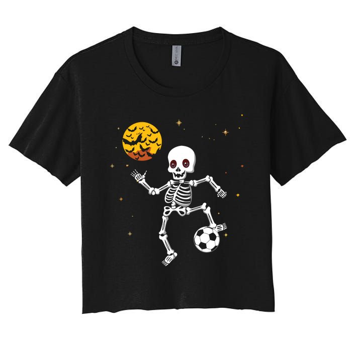 Skeleton Soccer Player Halloween Women's Crop Top Tee