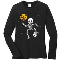 Skeleton Soccer Player Halloween Ladies Long Sleeve Shirt