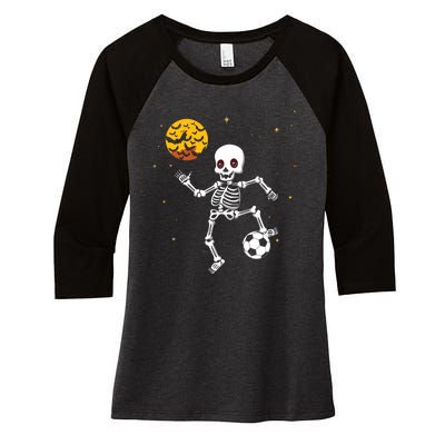 Skeleton Soccer Player Halloween Women's Tri-Blend 3/4-Sleeve Raglan Shirt