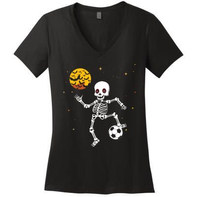 Skeleton Soccer Player Halloween Women's V-Neck T-Shirt