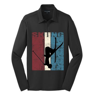 Skiing Ski Player Skiing Vintage Skis Distressed Cool Gift Silk Touch Performance Long Sleeve Polo