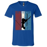 Skiing Ski Player Skiing Vintage Skis Distressed Cool Gift V-Neck T-Shirt