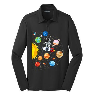 Solar System Planets Science Space Astronaut Universe Galaxy Silk Touch Performance Long Sleeve Polo