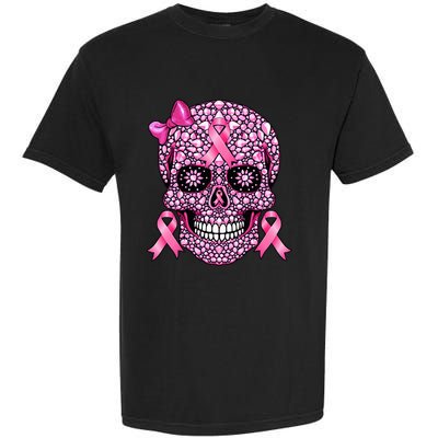 Sugar Skull Pink Ribbon Breast Cancer Awareness Garment-Dyed Heavyweight T-Shirt