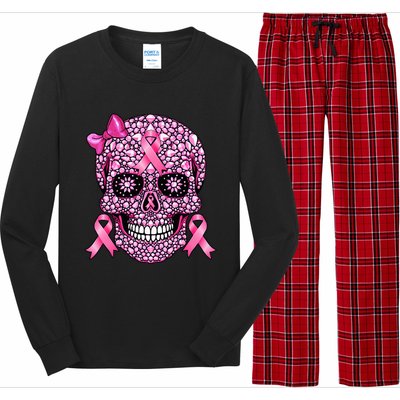 Sugar Skull Pink Ribbon Breast Cancer Awareness Long Sleeve Pajama Set