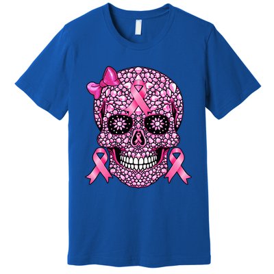 Sugar Skull Pink Ribbon Breast Cancer Awareness Premium T-Shirt