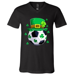 Soccer St Patricks Day Leprechaun Shamrock V-Neck T-Shirt