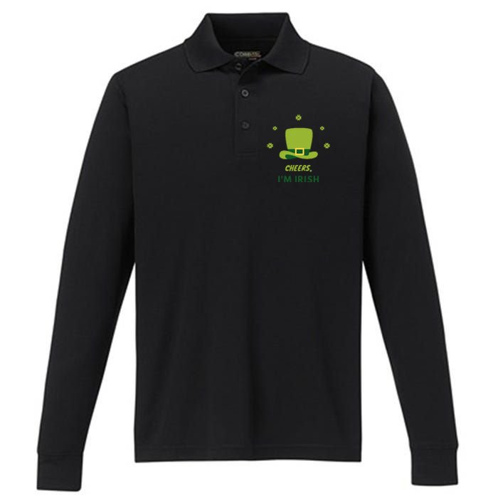 Shamrock St. Patricks Day Cheers I'm Irish Design Women Performance Long Sleeve Polo