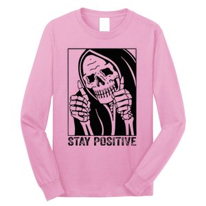 Skull Stay Positive Skeleton Halloween Motivational Long Sleeve Shirt