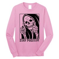 Skull Stay Positive Skeleton Halloween Motivational Long Sleeve Shirt