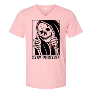 Skull Stay Positive Skeleton Halloween Motivational V-Neck T-Shirt