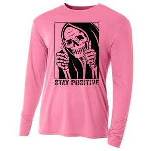 Skull Stay Positive Skeleton Halloween Motivational Cooling Performance Long Sleeve Crew