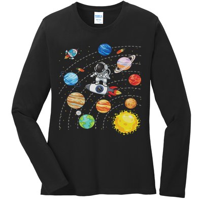 Solar System Planets Science Space Astronaut Universe Galaxy Ladies Long Sleeve Shirt