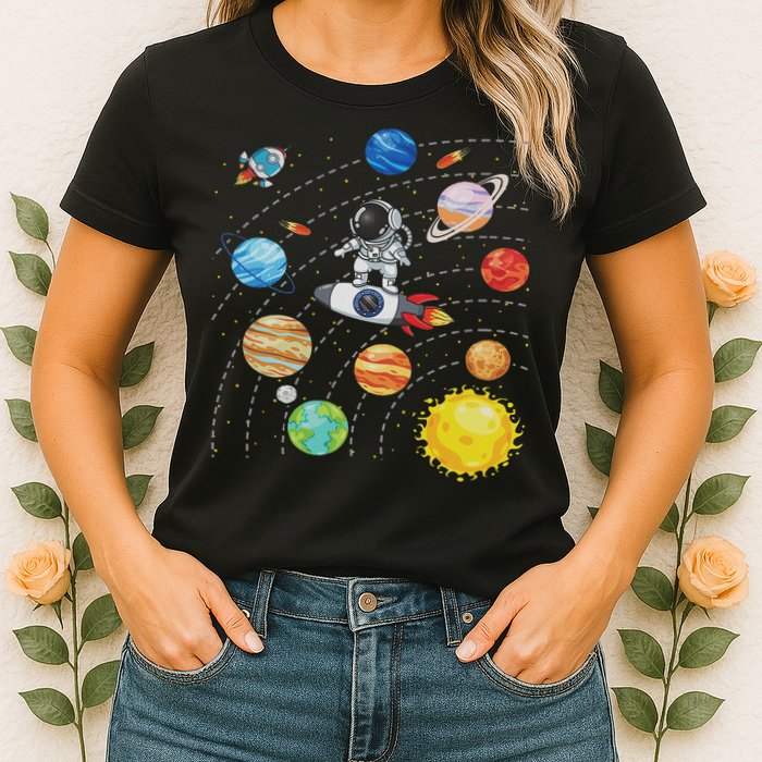 Solar System Planets Science Space Astronaut Universe Galaxy Womens T-Shirt