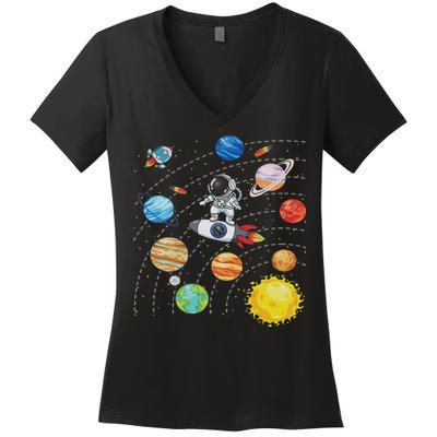 Solar System Planets Science Space Astronaut Universe Galaxy Women's V-Neck T-Shirt