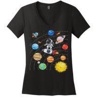 Solar System Planets Science Space Astronaut Universe Galaxy Women's V-Neck T-Shirt