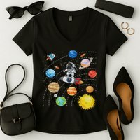 Solar System Planets Science Space Astronaut Universe Galaxy Women's V-Neck T-Shirt