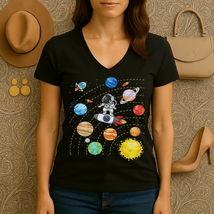 Solar System Planets Science Space Astronaut Universe Galaxy Women's V-Neck T-Shirt