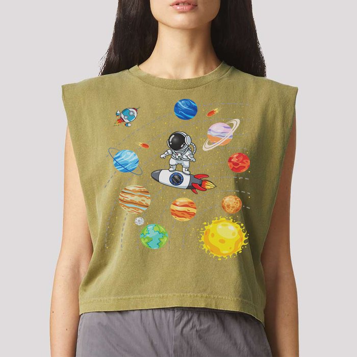 Solar System Planets Science Space Astronaut Universe Galaxy Garment-Dyed Women's Muscle Tee