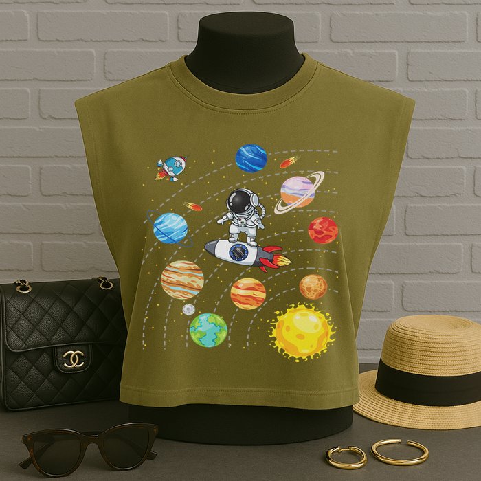 Solar System Planets Science Space Astronaut Universe Galaxy Garment-Dyed Women's Muscle Tee
