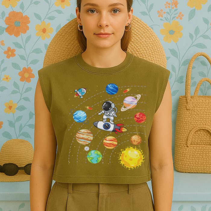 Solar System Planets Science Space Astronaut Universe Galaxy Garment-Dyed Women's Muscle Tee