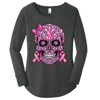 Sugar Skull P.I.N.K Ribbon Breast Cancer Awareness Women's Perfect Tri Tunic Long Sleeve Shirt