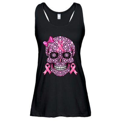 Sugar Skull P.I.N.K Ribbon Breast Cancer Awareness Ladies Essential Flowy Tank