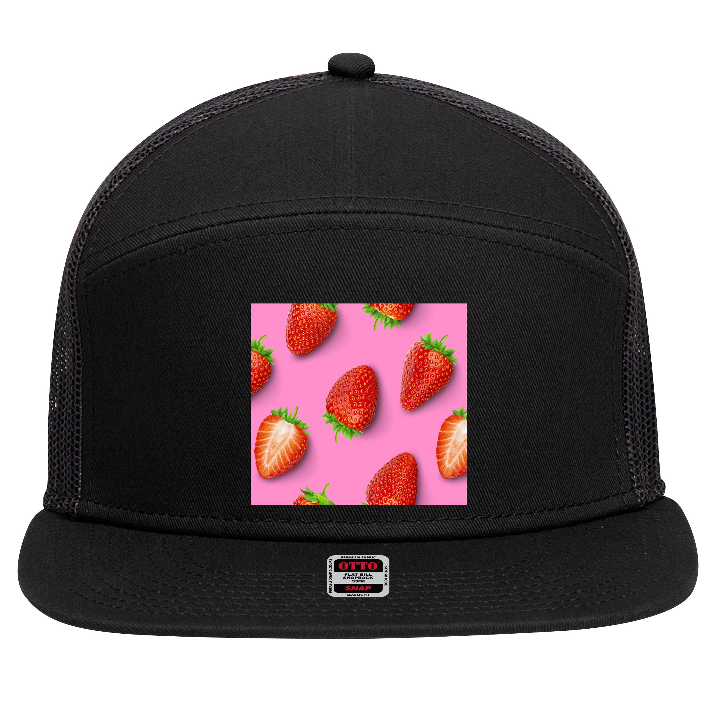 Strawberry seamless pattern 7 Panel Mesh Trucker Snapback Hat