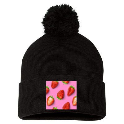 Strawberry seamless pattern Pom Pom 12in Knit Beanie