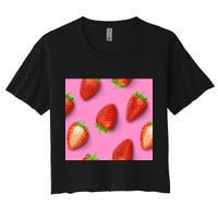 Strawberry seamless pattern Women's Crop Top Tee