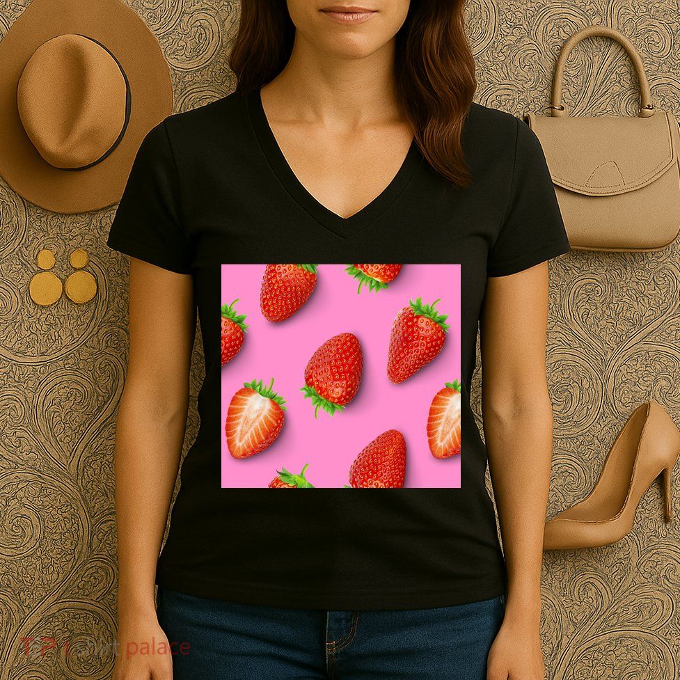 Strawberry seamless pattern Women's V-Neck T-Shirt