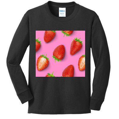 Strawberry seamless pattern Kids Long Sleeve Shirt