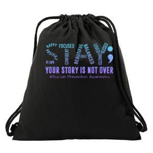 Stay Suicide Prevention Awareness Month Teal & Purple Ribbon Drawstring Bag