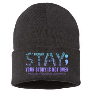 Stay Suicide Prevention Awareness Month Teal & Purple Ribbon Sustainable Knit Beanie