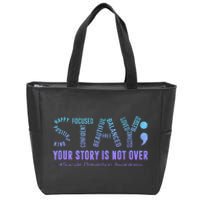 Stay Suicide Prevention Awareness Month Teal & Purple Ribbon Zip Tote Bag