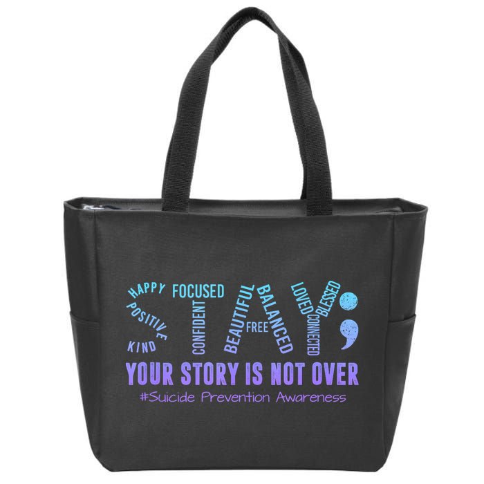 Stay Suicide Prevention Awareness Month Teal & Purple Ribbon Zip Tote Bag